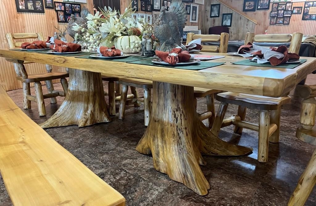 Dining Table Log Frame Stump Base Lodge Style Furniture