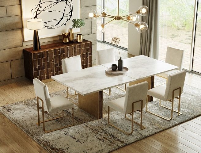 Dining Table Open Back Chairs with Polished Pedestal Base