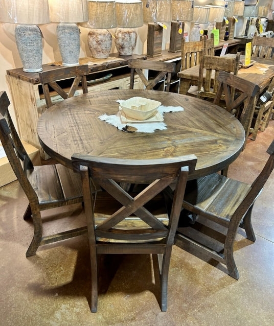 Dining Table Set featuring Sunburst Planked Top Design
