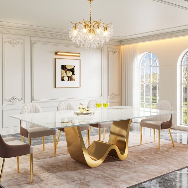 Dining Table Undulating Gold Base with Sintered Stone