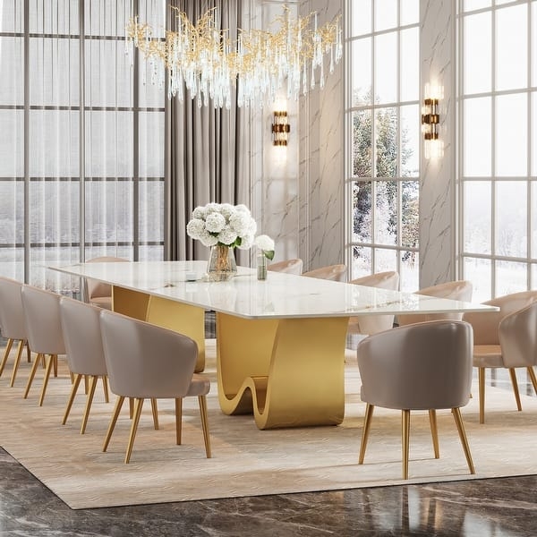 Dining Table Wave Pedestal Base Sintered Stone Centerpiece