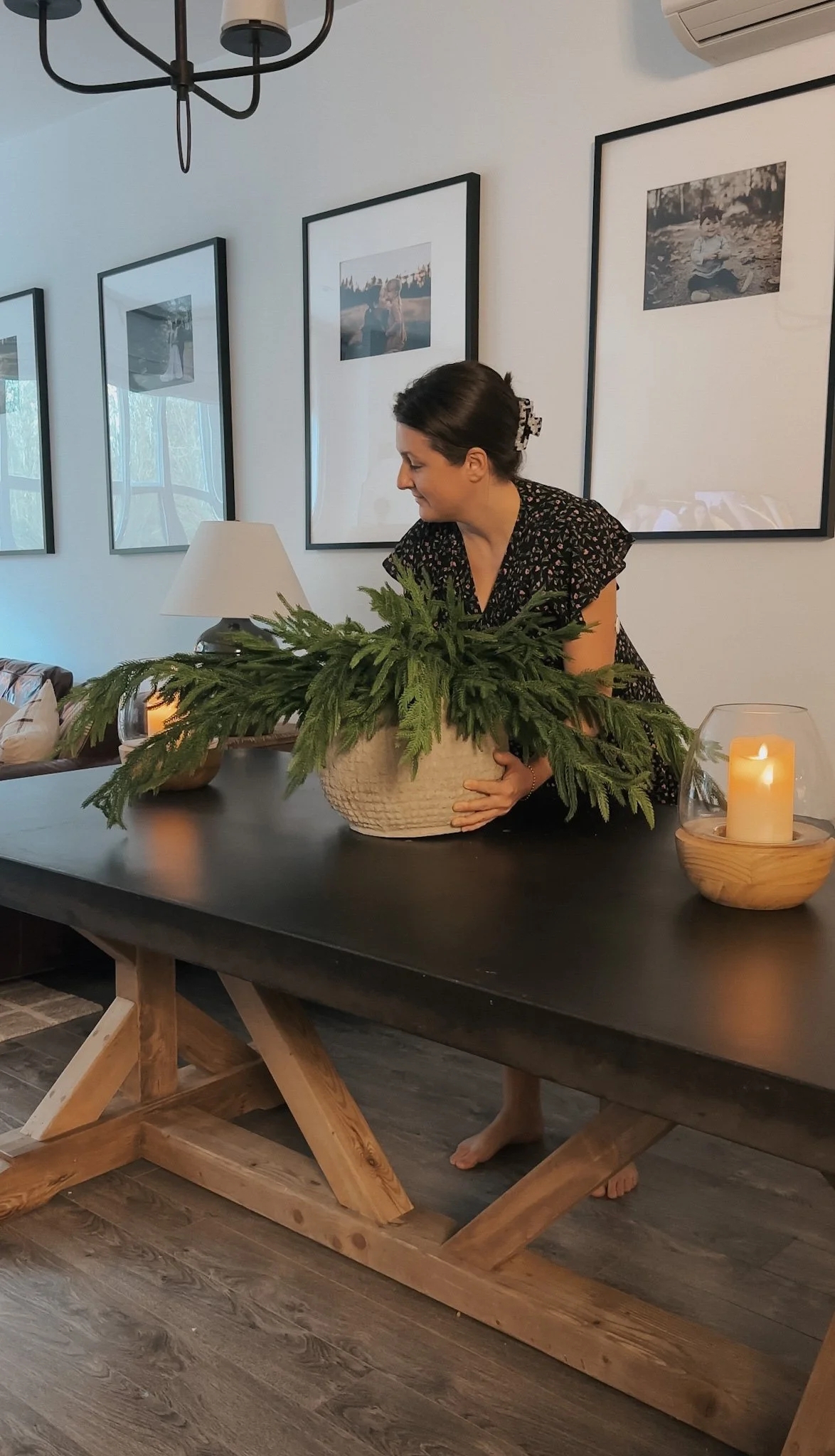 Dining Table with Trestle Base Rustic Farmhouse Table