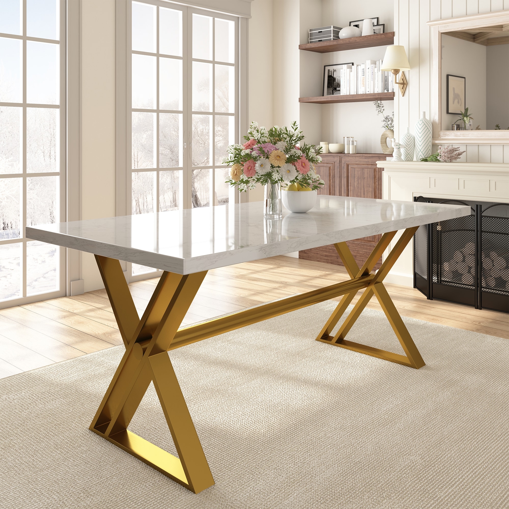 Dining Table X-Frame Base Metallic Trestle Table Design