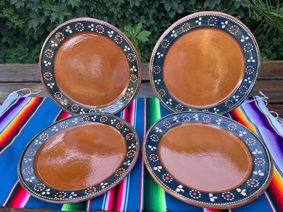 Dinner Plates: Navy Accent Hand Painted Clay Chargers