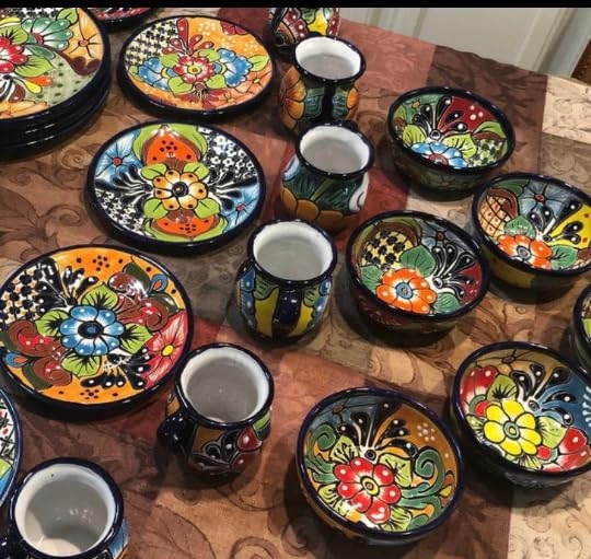 Dinnerware Set: Dense Pattern Colorful Folk Art Dishes