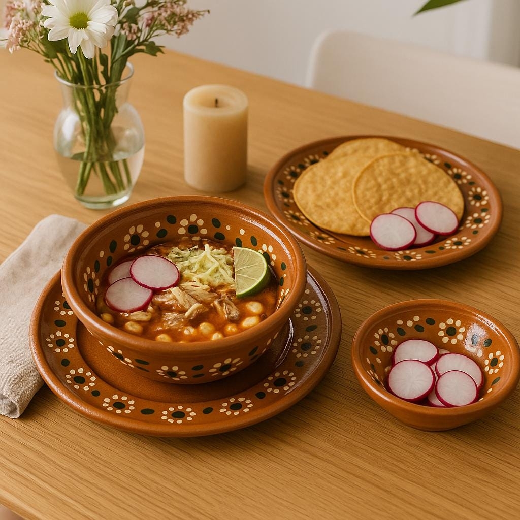 Dinnerware Set: Flared Rim Mexican Clay Pozole Bowls