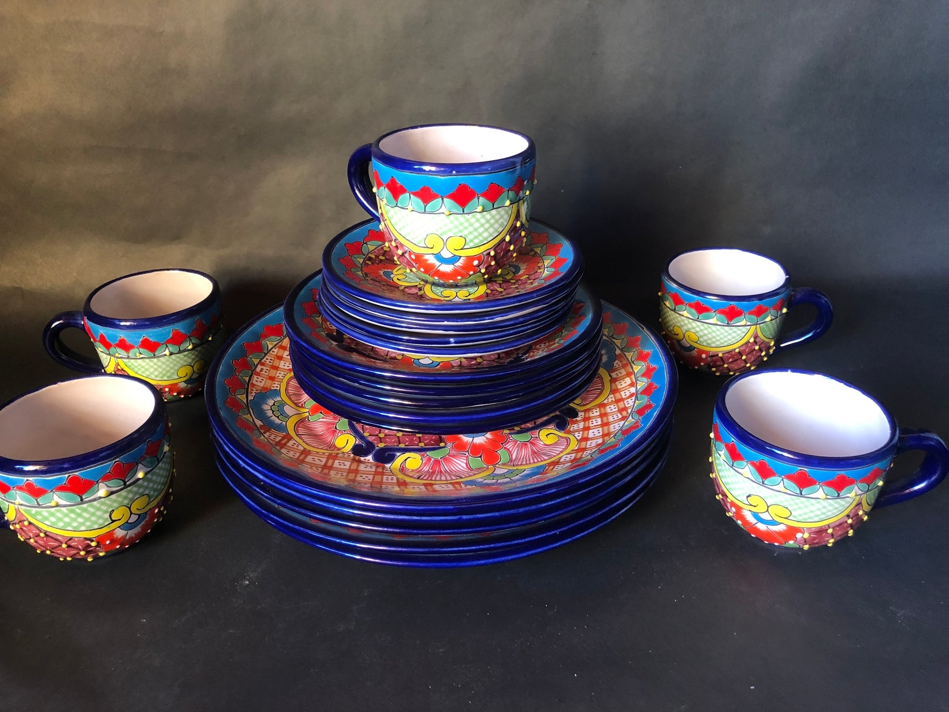 Dinnerware Set: Raised Beading Mexican Ceramic Pottery Set