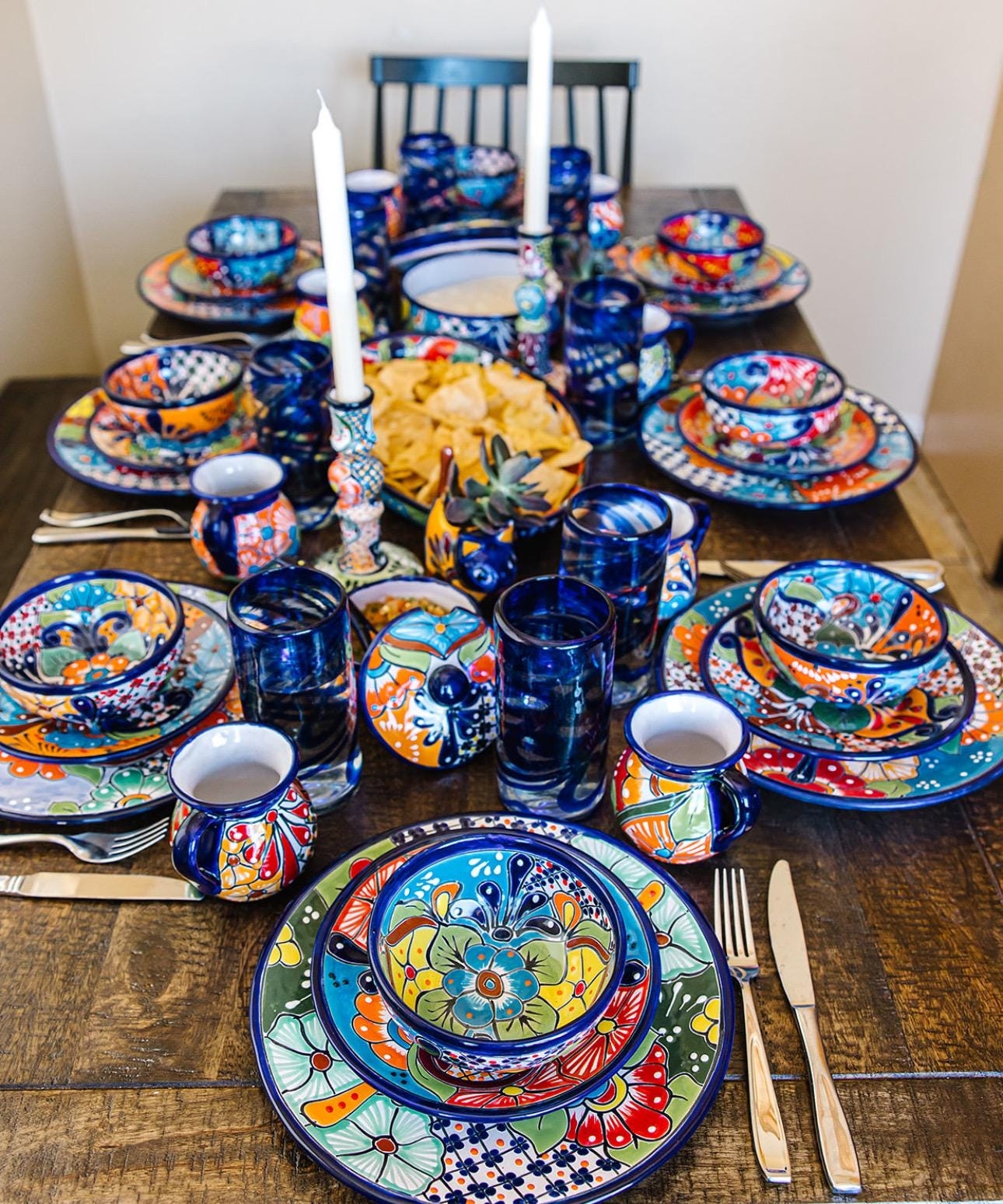 Dinnerware Set: Scalloped Folk Art Mexican Table Setting