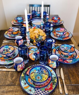 Dinnerware Set: Scalloped Folk Art Mexican Table Setting