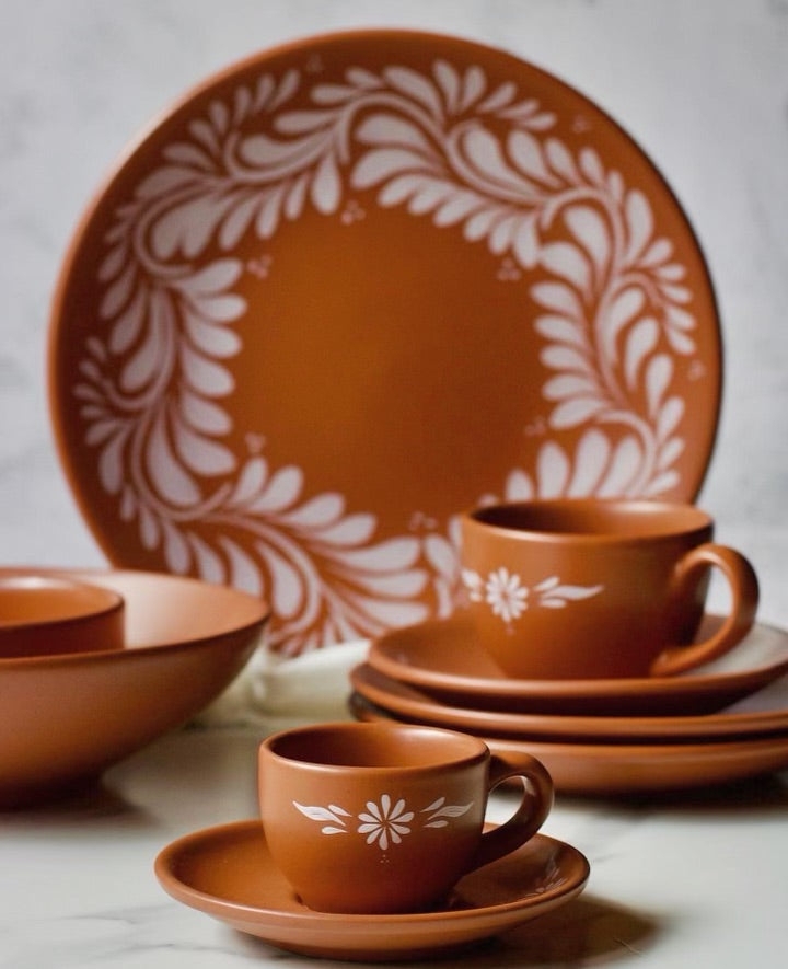 Dinnerware Set: Terracotta Folk Art Rustic Clay Tea Set