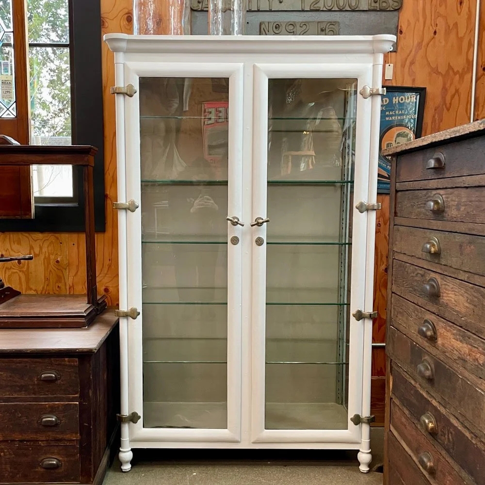 Display Cabinet: T Handle Latches on Vintage Medical Unit