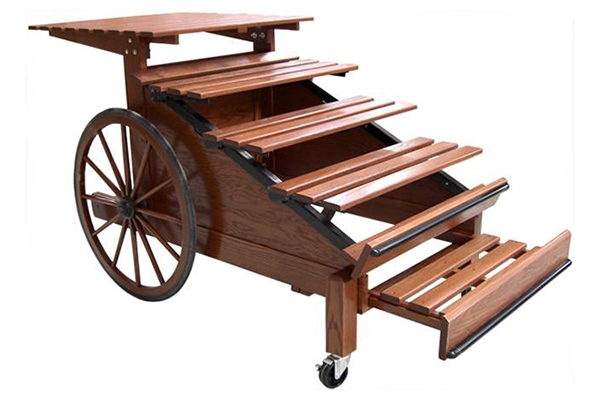 Display Cart with Slatted Tiers and Wagon Wheel Market Stand