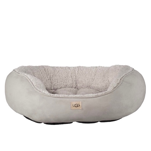 Dog Bed: Gray Sherpa Lined Bolstered Walls Pet Lounger