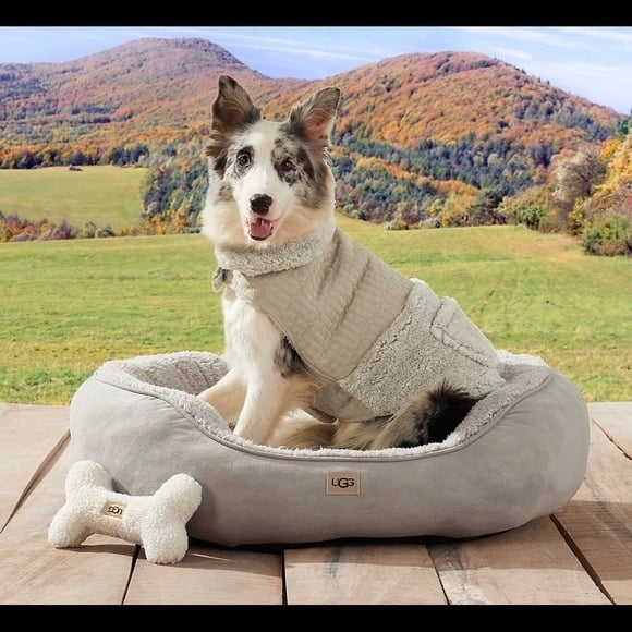 Dog Bed: Heathered Grey Sherpa Fleece Bolstered Rim Nest