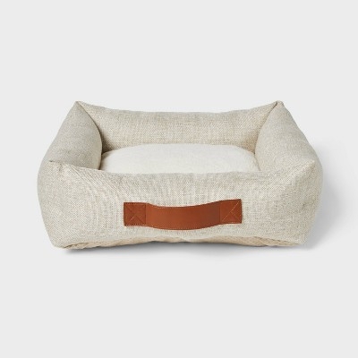 Dog Bed: Woven Exterior Cognac Handle X Stitched Lounger