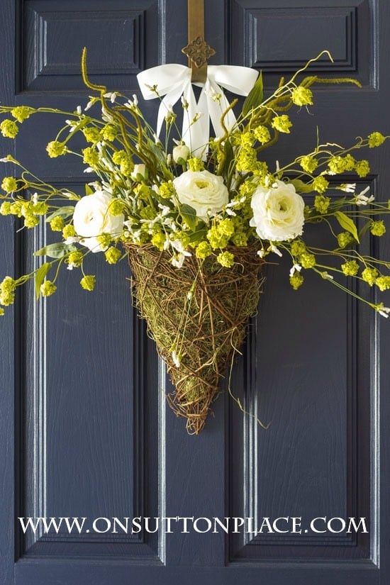 Door Basket as a Cone Shaped Basket for White Ranunculus Wreath
