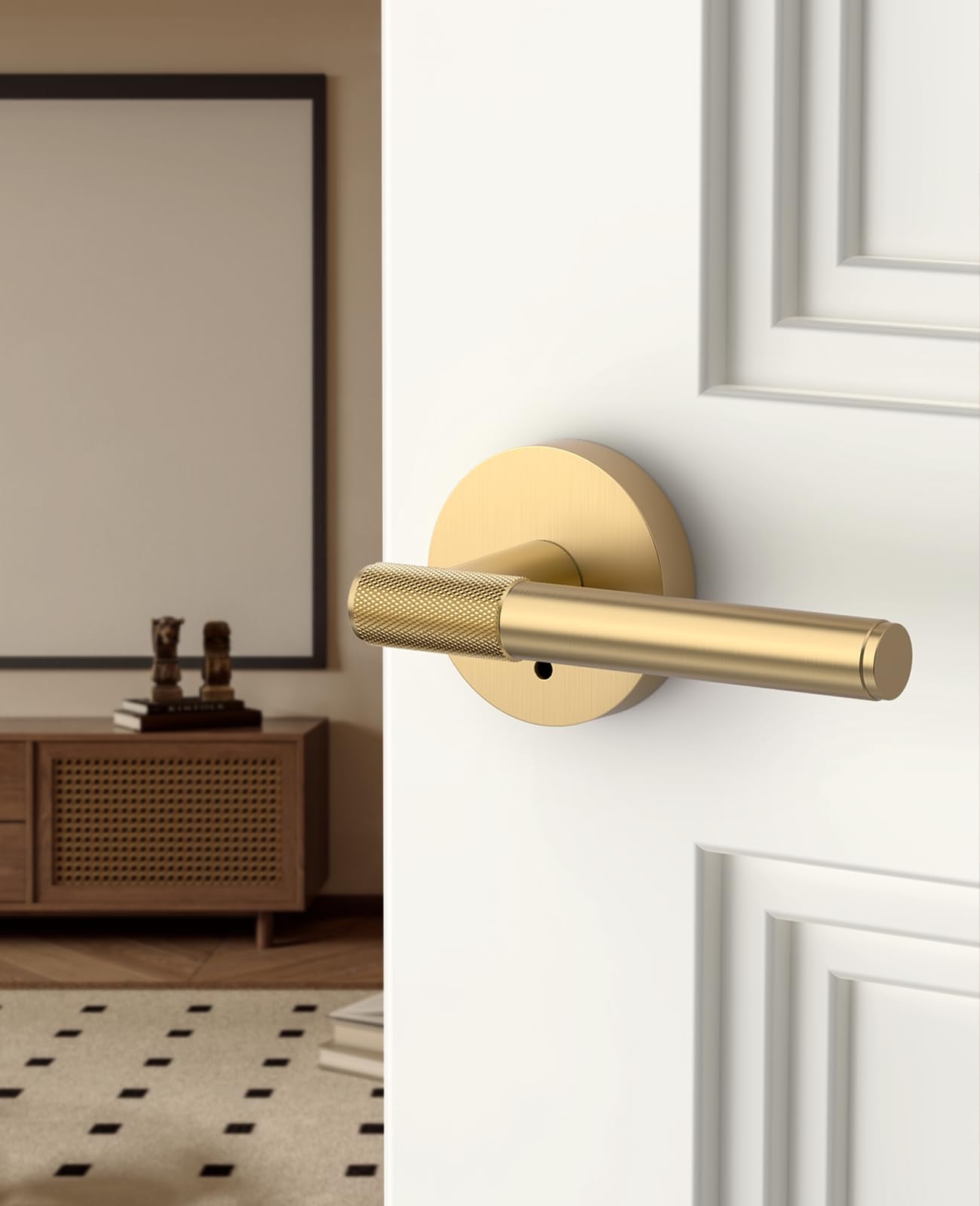 Door Lever Brushed Diamond Knurled Grip Metallic Hardware
