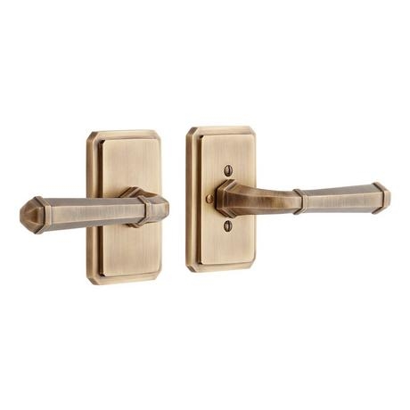 Door Lever Set Faceted Octagonal Antique Brass Hardware