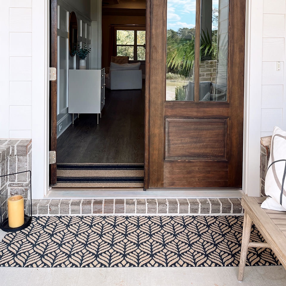 Doormat: Botanical Pattern Low Profile Navy and Beige Porch Mat
