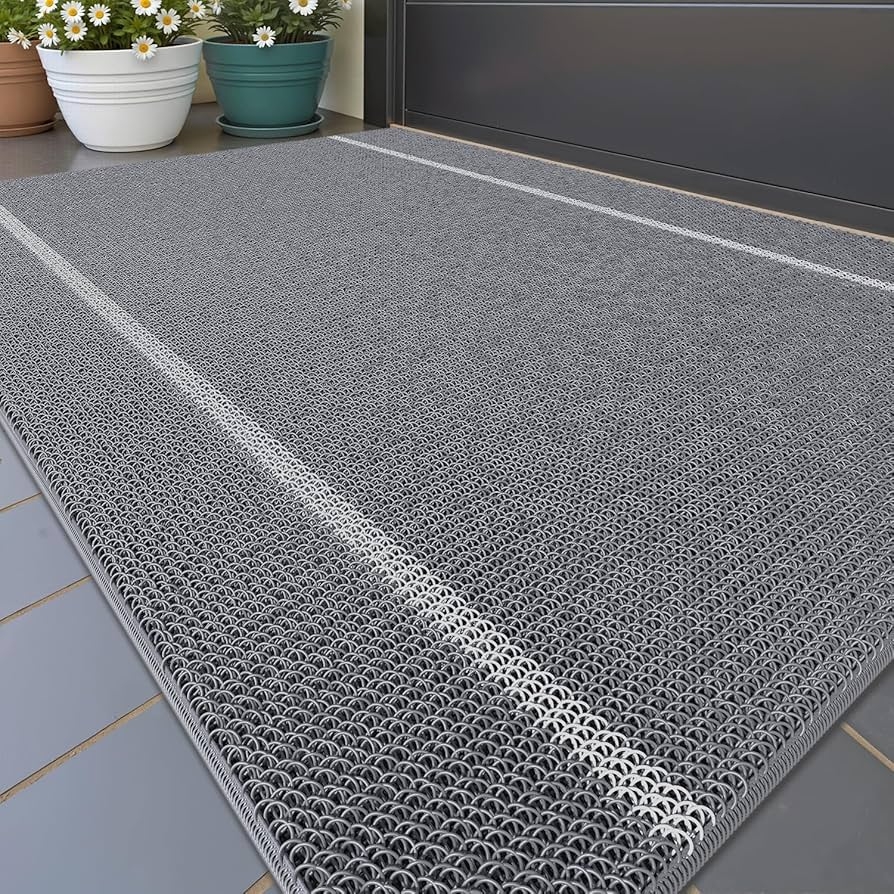 Doormat: Coiled Loop Texture Striped Grey Exterior Floor Mat