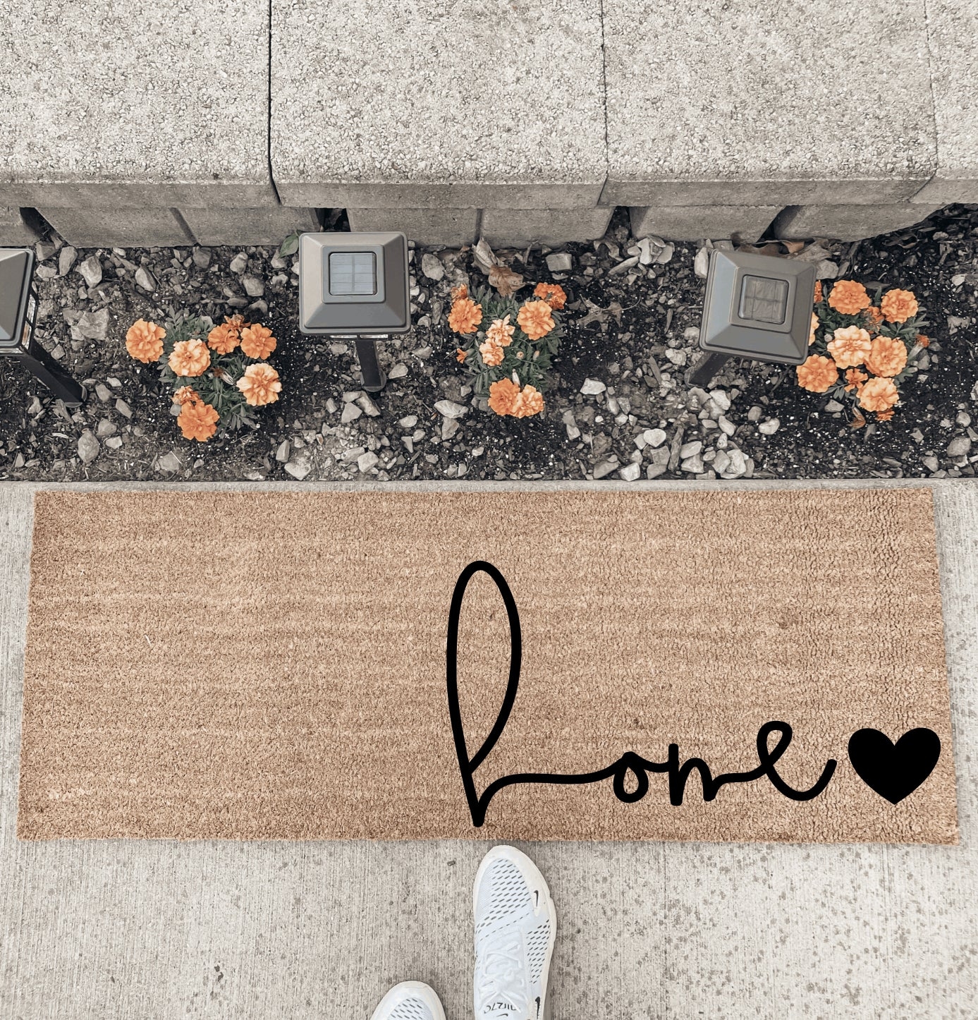 Doormat: Heart Icon Extra Wide Home Script Welcome Mat Tan