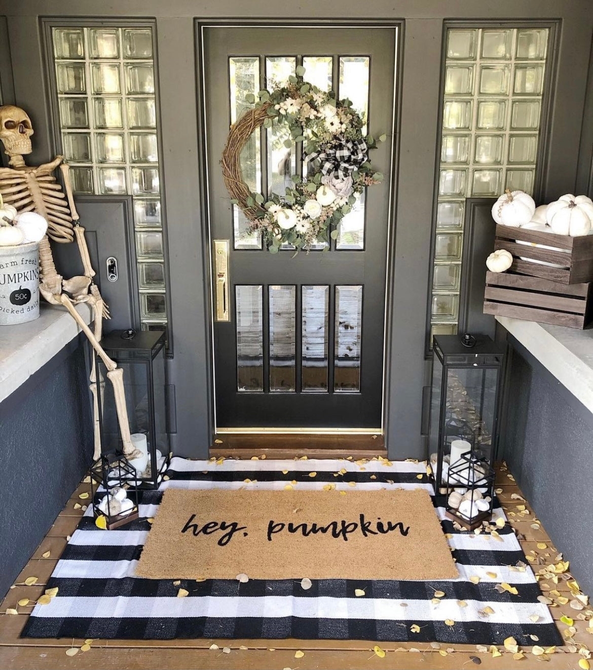 Doormat Set: Buffalo Plaid Base Layered Hey Pumpkin Coir Mat
