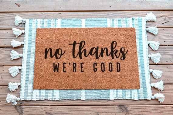 Doormat Set Fringe Accents Teal Striped Porch Entry Rug