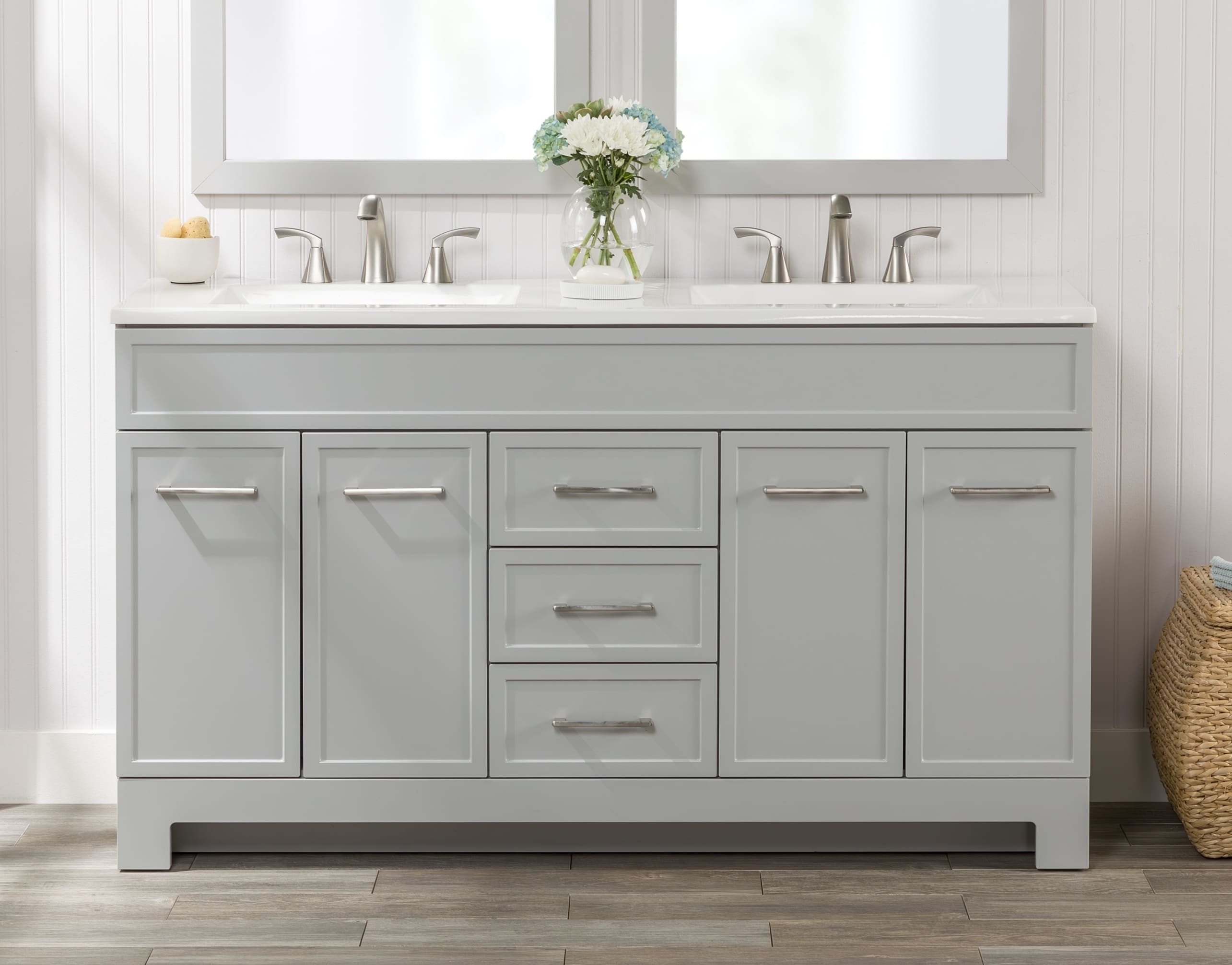 Double Bathroom Vanity Sixty Inch Pearl Gray Suite