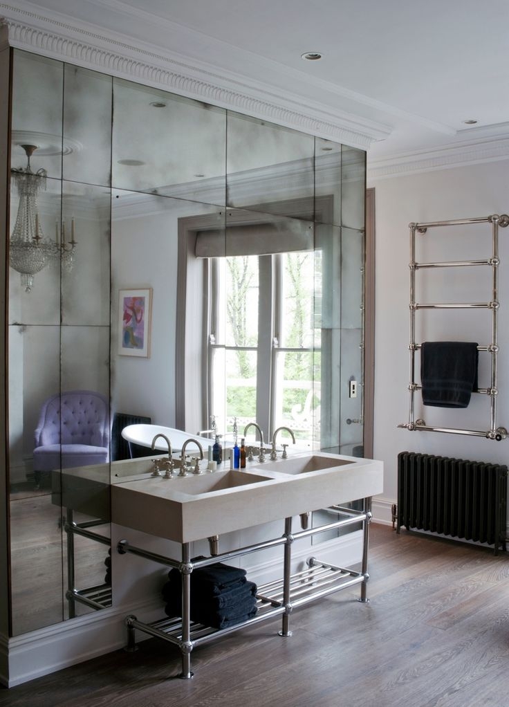 Double Vanity: Concrete Look Trough Sink Industrial Bathroom