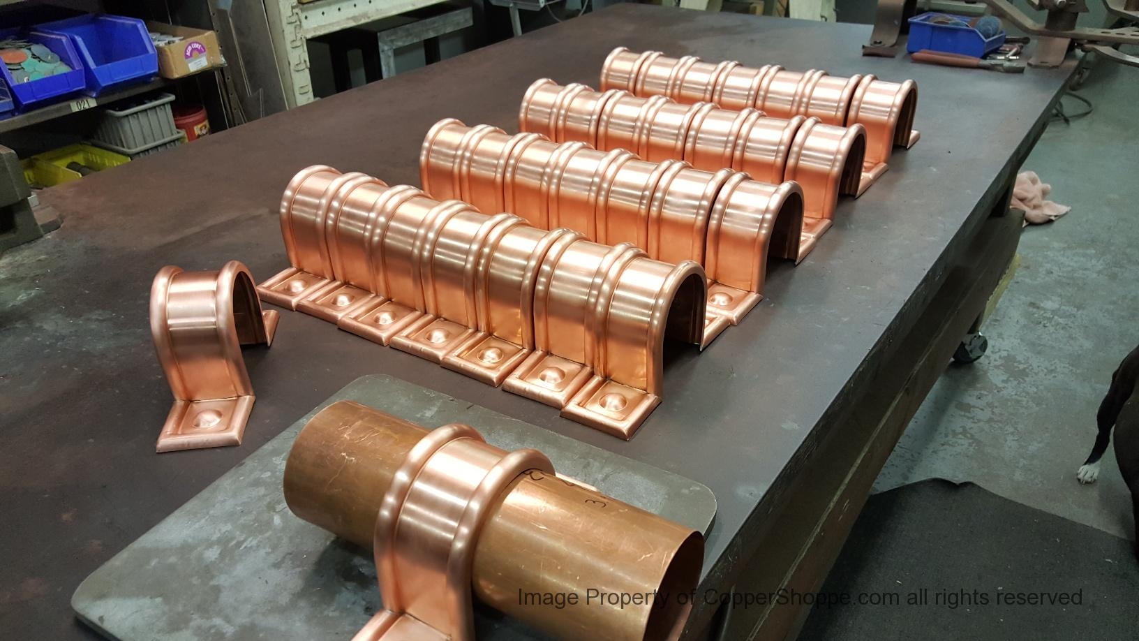 Downspout Band Ornamental Ribbing Polished Copper Mounting Flanges