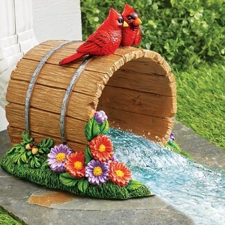 Downspout Cover Cardinal Birds Wood Barrel Design Floral Base