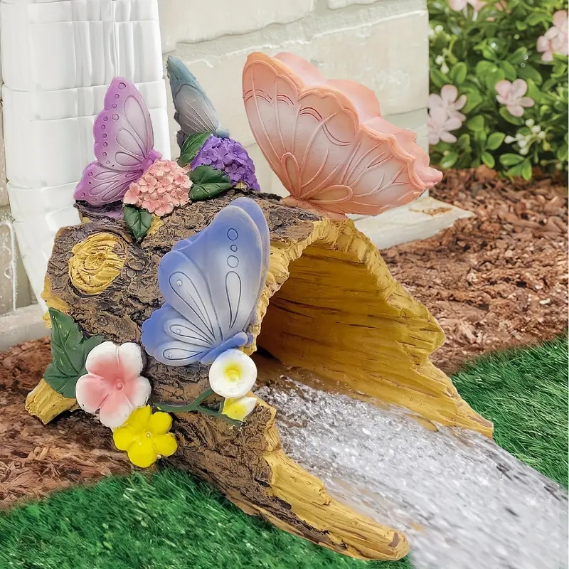 Downspout Extender Butterfly Sculptures Hollow Log Design Kitsch