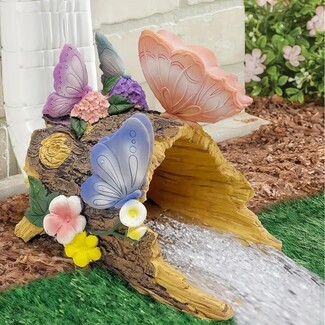 Downspout Extender Butterfly Sculptures Hollow Log Design Kitsch