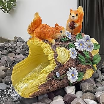 Downspout Extension Squirrel Figures Hollow Log Design Floral Accent