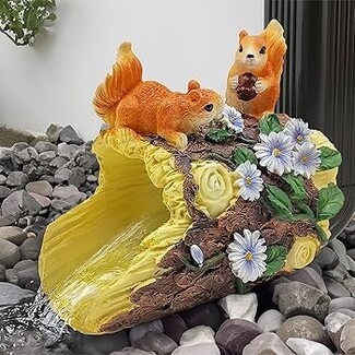 Downspout Extension Squirrel Figures Hollow Log Design Floral Accent