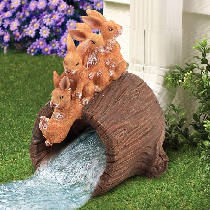 Downspout Extension Stacked Rabbits Hollow Log Chute Resin Statue