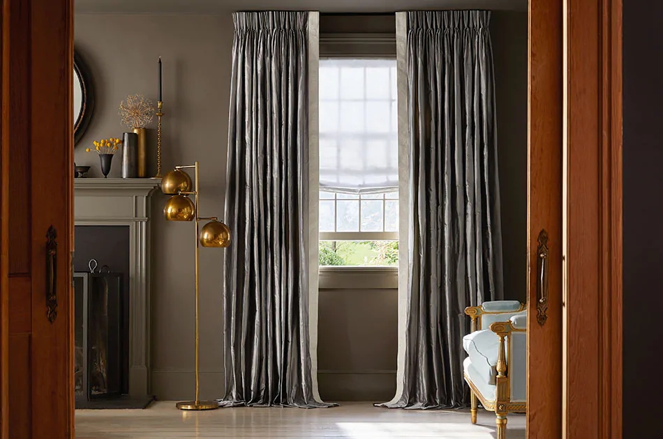 Drapery: Pewter Silk Dupioni Pinch Pleat Window Panels