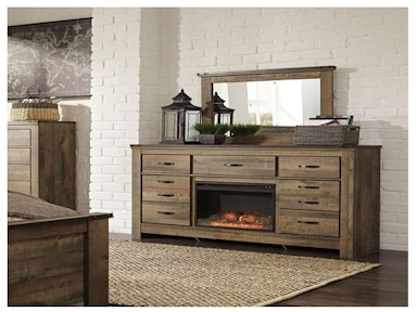 Dresser Fireplace Combo with LED Insert and Brown Wood