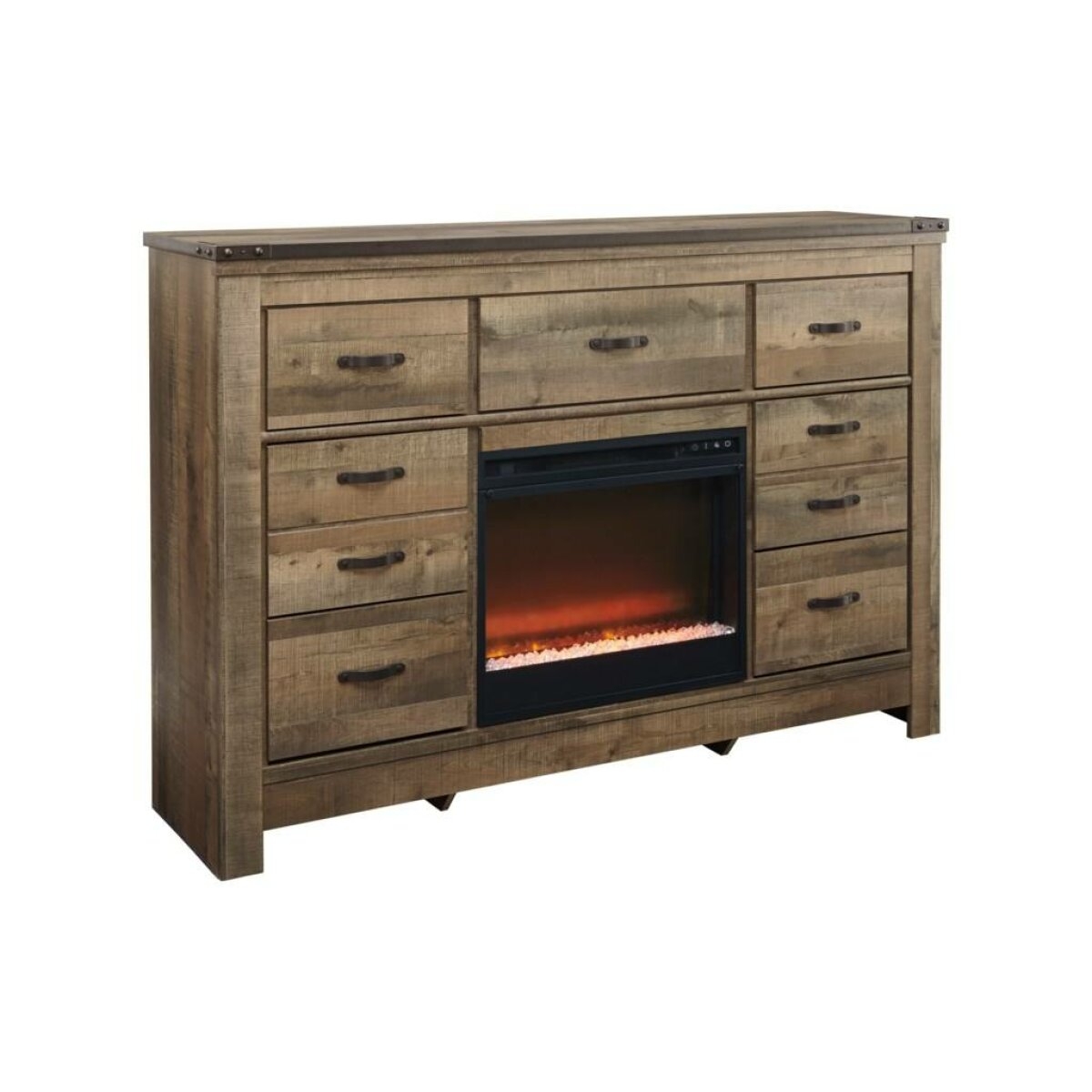 Dresser Fireplace with Multi-Drawer Storage in Brown