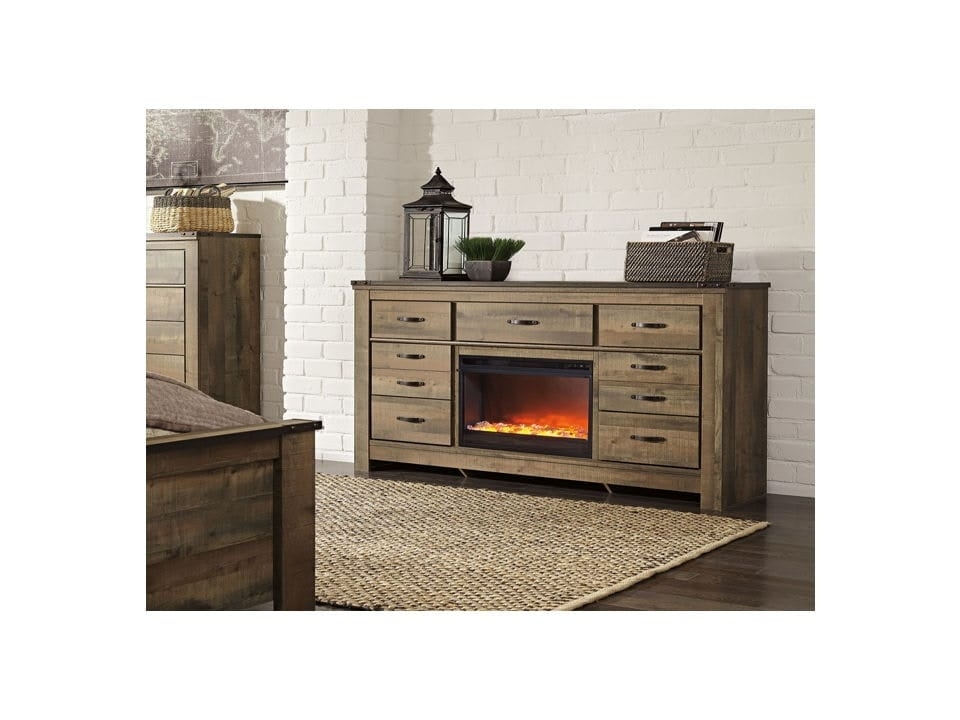 Dresser Fireplace with Plank Style Fronts and Seven Drawers