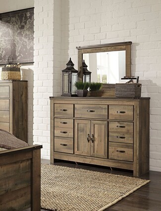 Dresser with Barn-Door Mirror Detail and Nine Drawers