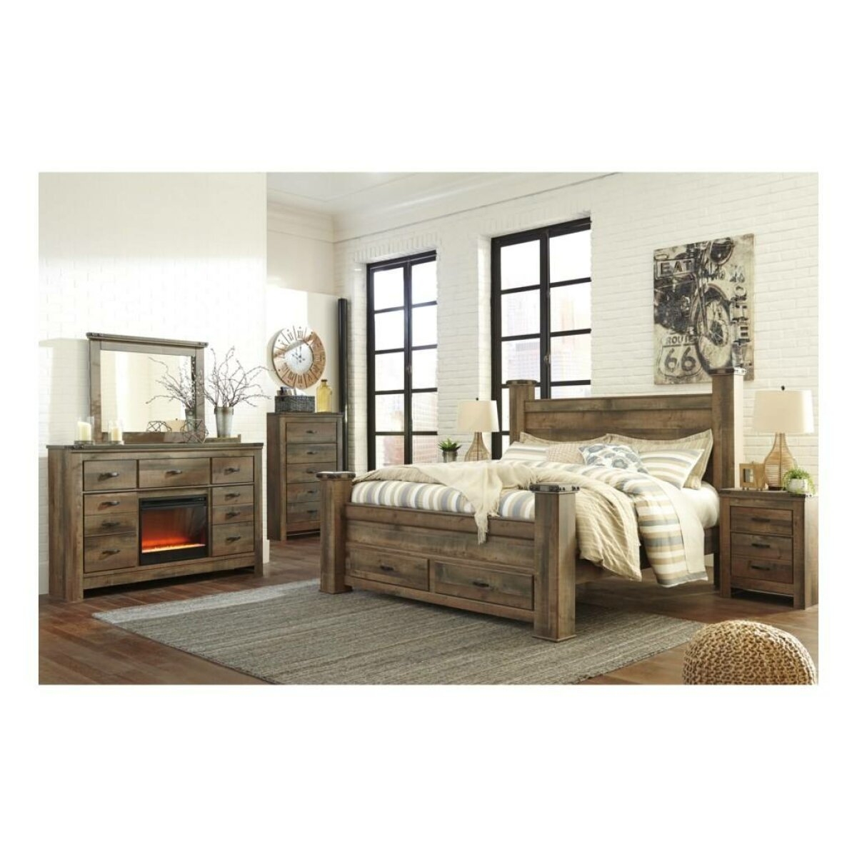 Dresser With Fireplace and Matching Bedroom Set Elements