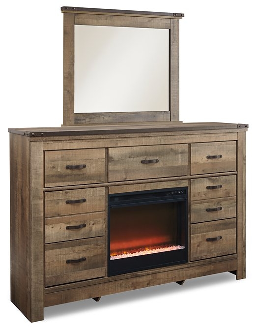 Dresser With Fireplace Set including Landscape Mirror