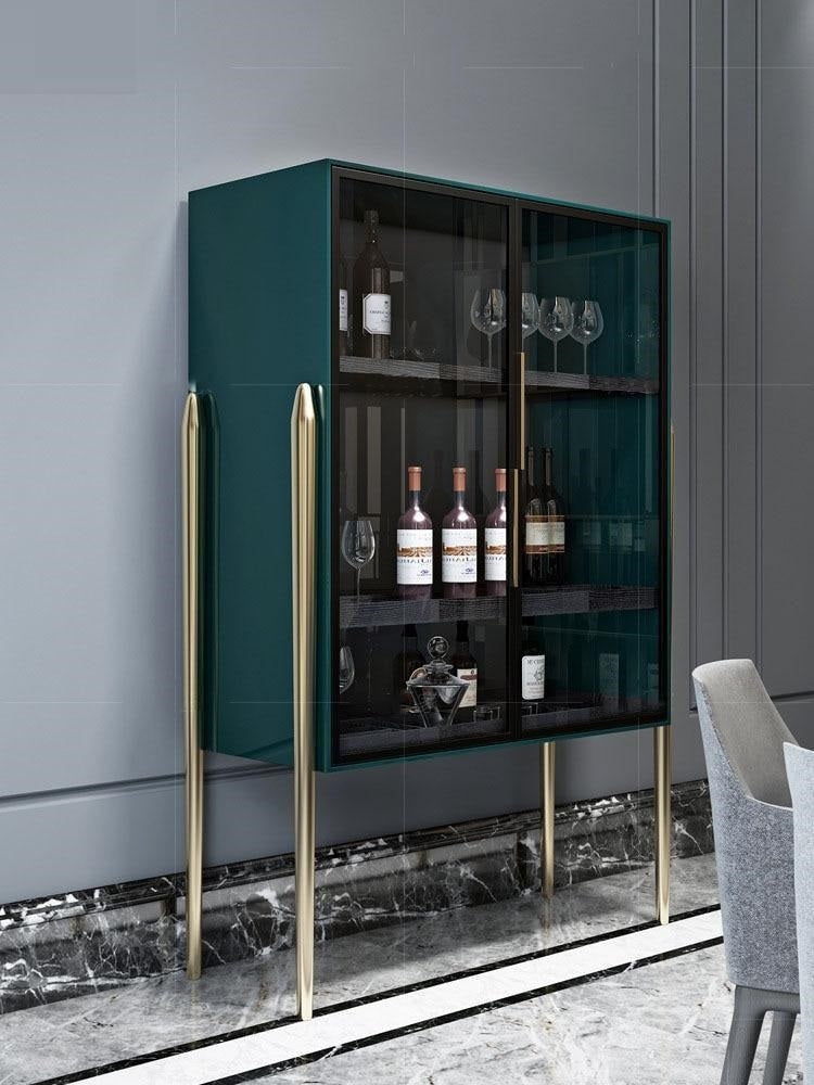 Drinks Cabinet with Deep Teal Finish and Tapered Gold Legs
