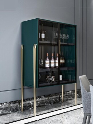 Drinks Cabinet with Deep Teal Finish and Tapered Gold Legs