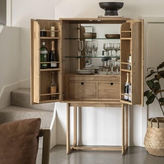 Drinks Cabinet with Door Shelving and Scandi Oak Style
