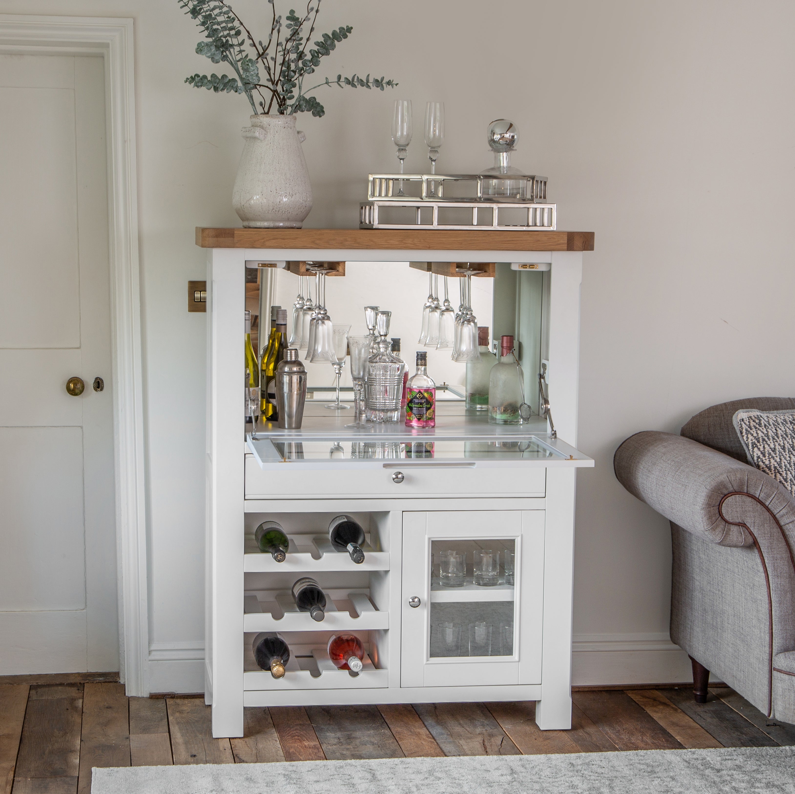 Drinks Cabinet with Drop Down Door and Two Tone Design