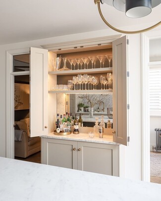 Drinks Cabinet with Mirrored Backsplash and Built In Niche