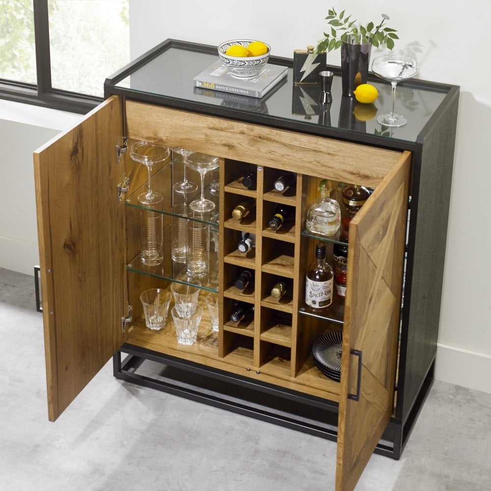 Drinks Cabinet with Parquetry Doors and Built In Wine Rack