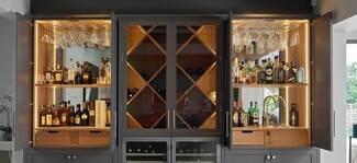Drinks Cabinet with Pocket Doors and Diamond Lattice Rack